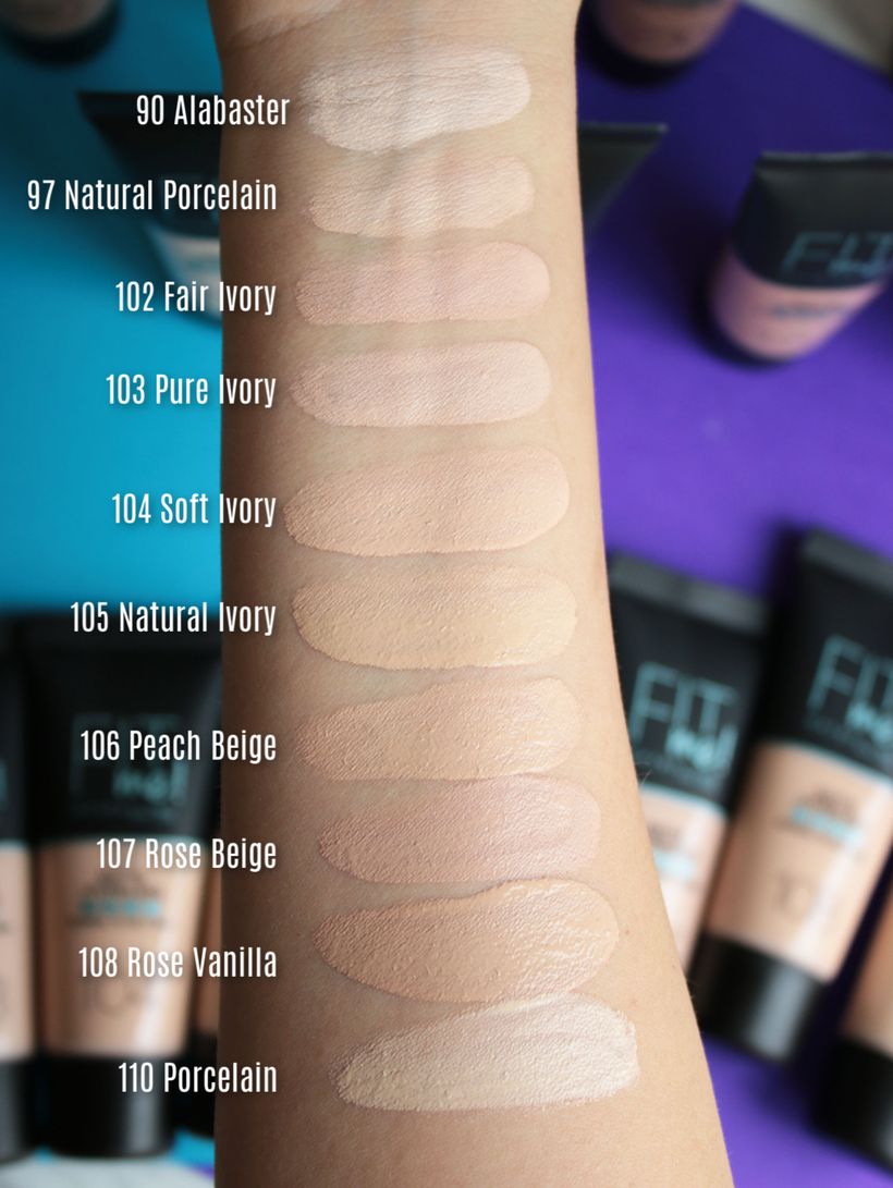 Maybelline New York Fit Me! Matte   Poreless fondötenin renkleri